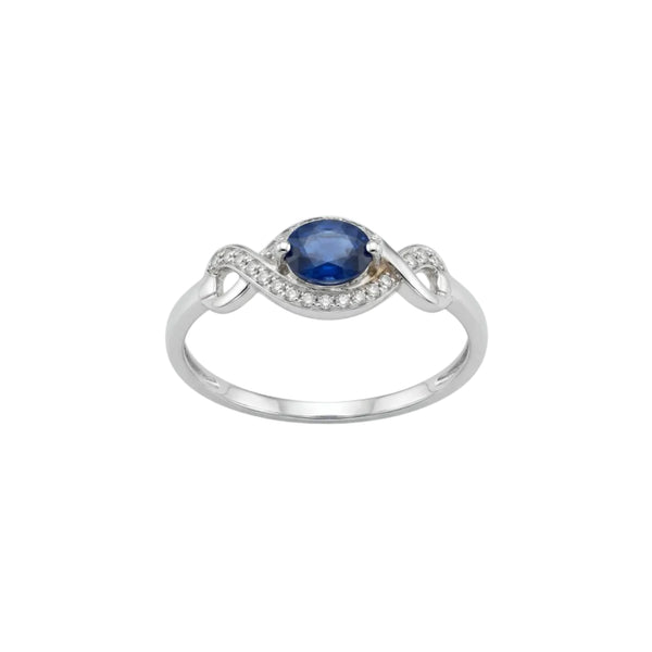 Bague en Or Blanc 18k avec Diamants et Aigue-Marine - Taille 54