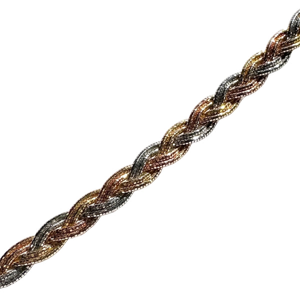 Bracelet Tressé en Or Jaune Blanc Rose 18k