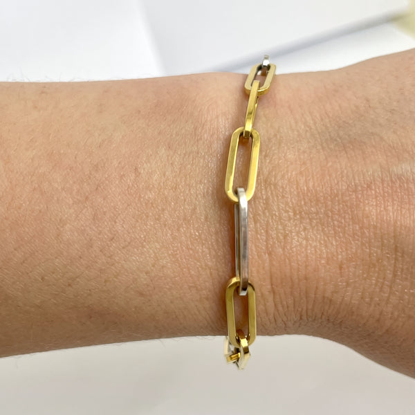 Bracelet Maillon Cheval en Or Jaune et Blanc 18k