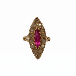Bague Marquise en Or Jaune 18k avec Rubis Taille 55