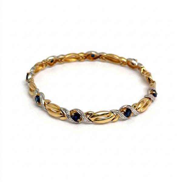 Bracelet Maille Fantaisie avec Saphirs en Or Jaune & Or Gris 18K