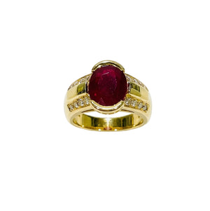 Bague en Or Jaune 18k avec Diamants et Rubis - Taille : 54