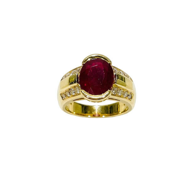 Bague en Or Jaune 18k avec Diamants et Rubis - Taille : 54