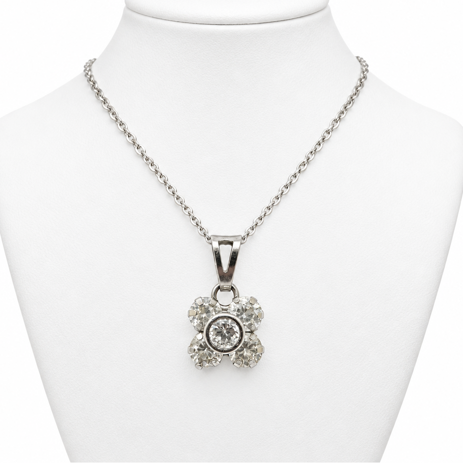 Pendentif Trèfle en Or Blanc avec Zirconium 18K