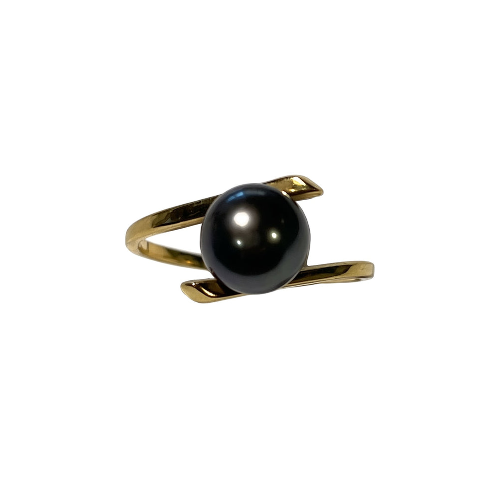 Bague Solitaire en Or Jaune avec Perle de Tahiti 18K Taille : 55