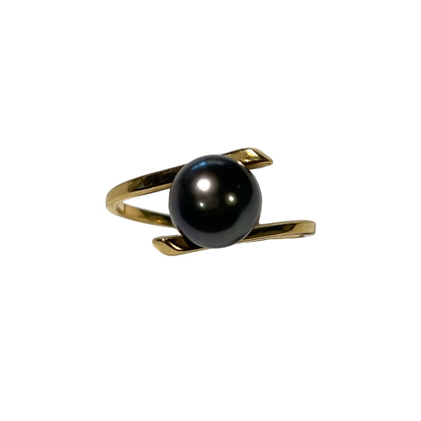 Bague Solitaire en Or Jaune avec Perle de Tahiti 18K Taille : 55