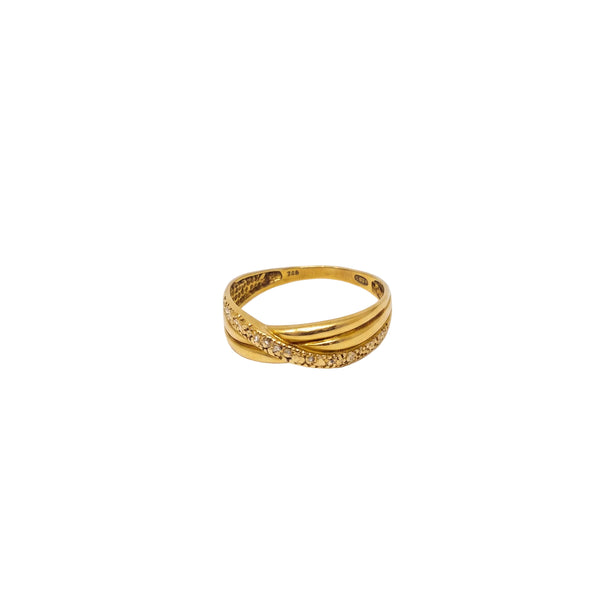 Bague en Or Jaune 18 Carats avec Éclats de Diamants - Taille 58