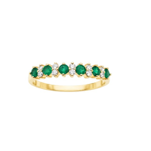 Bague en Or Jaune 18K avec Diamants et Émeraude - Taille 57