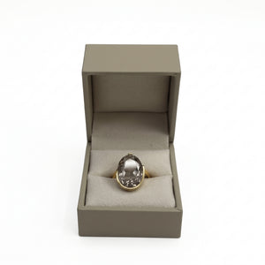 Bague en Or Jaune 18k avec Pierre Naturelle Blanche Taille : 53