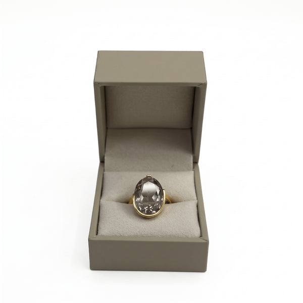 Bague en Or Jaune 18k avec Pierre Naturelle Blanche Taille : 53