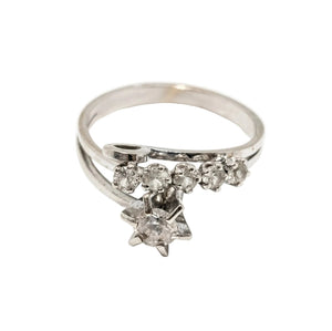 Bague Ancienne en Or Gris 18k avec Topazes - Taille 51