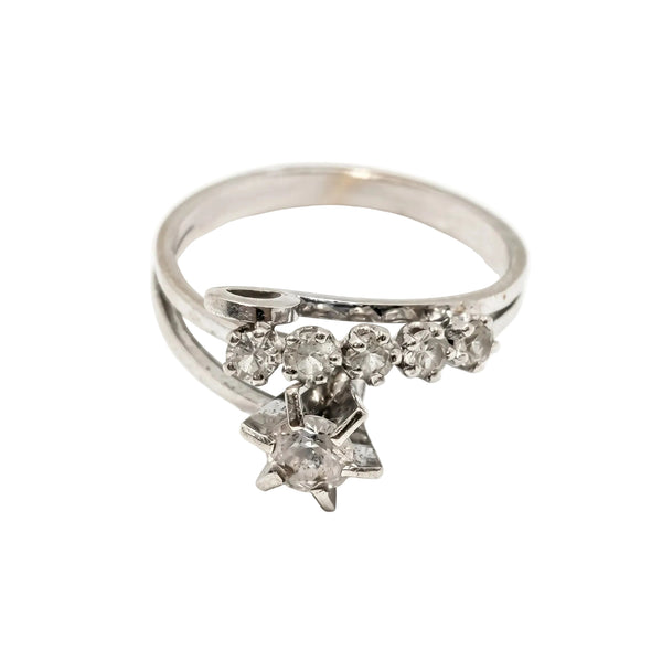 Bague Ancienne en Or Gris 18k avec Topazes - Taille 51