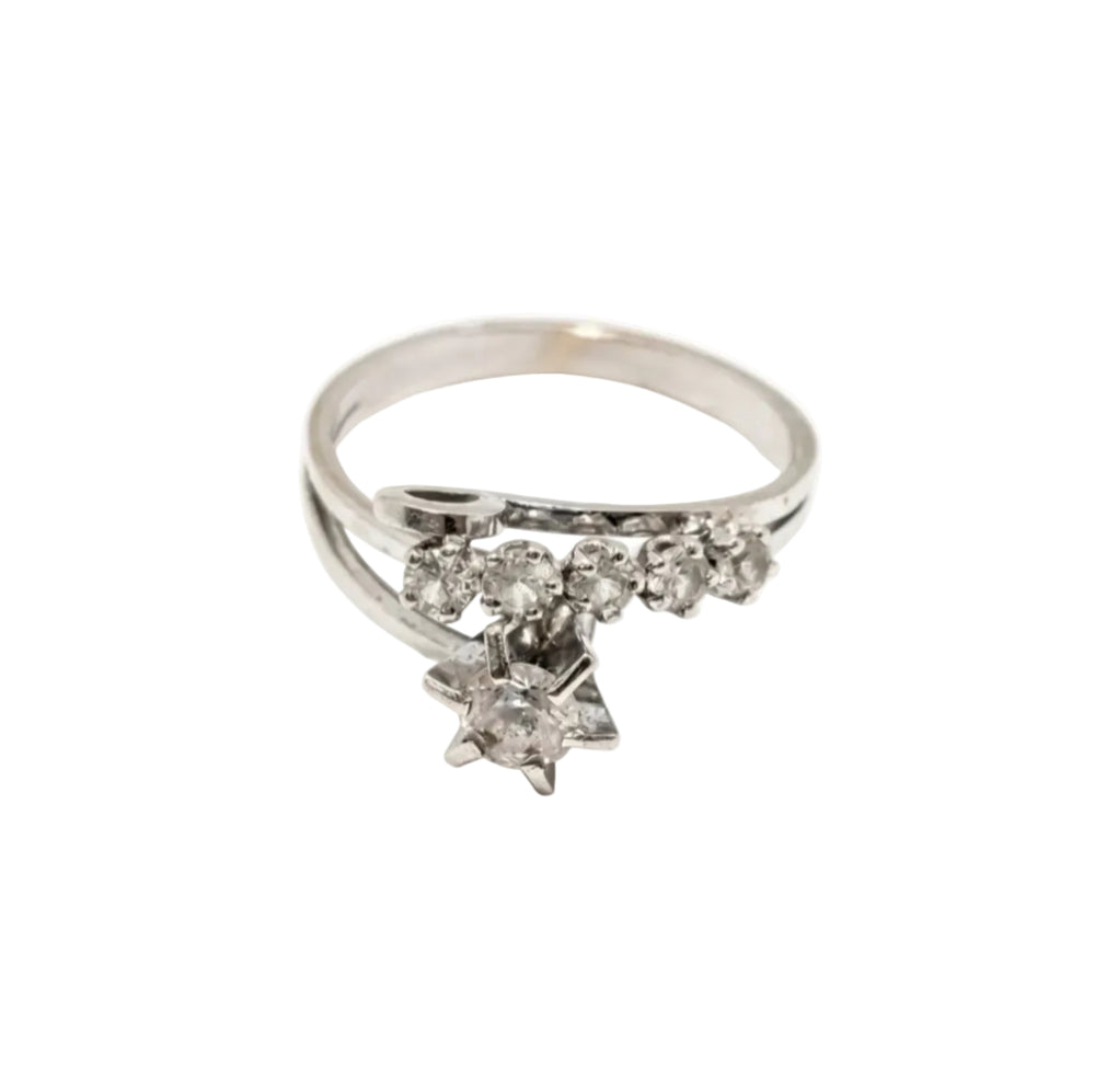 Bague Ancienne en Or Gris 18k avec Topazes - Taille 51