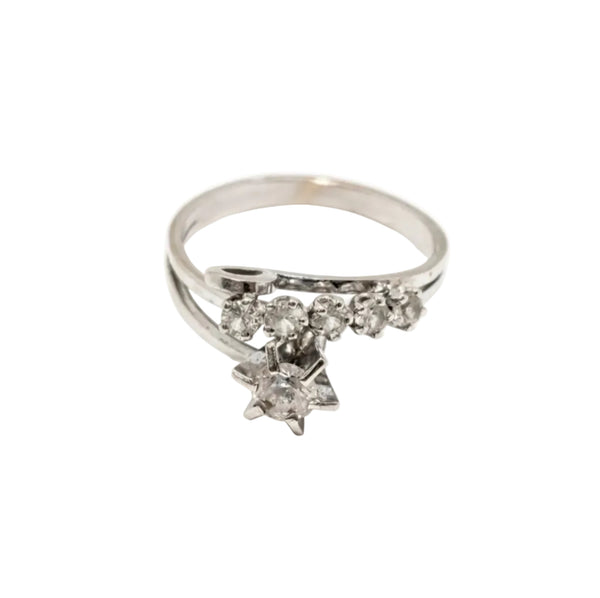Bague Ancienne en Or Gris 18k avec Topazes - Taille 51