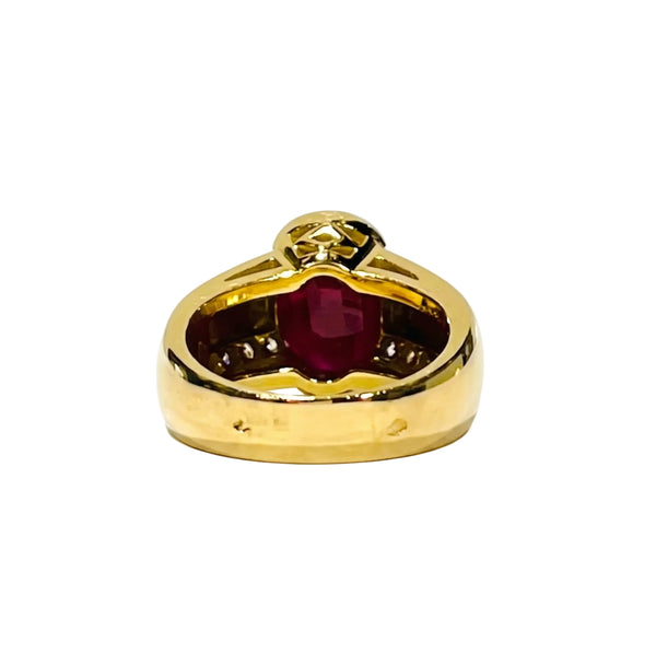 Bague en Or Jaune 18k avec Diamants et Rubis - Taille : 54