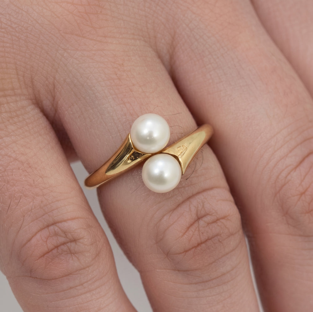 Bague en or jaune avec perles 18k Taille : 50