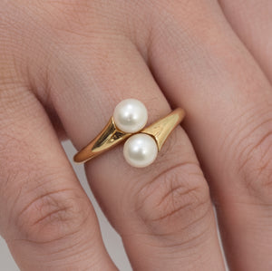 Bague en or jaune avec perles 18k Taille : 50