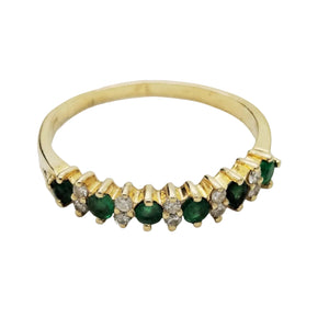 Bague en Or Jaune 18K avec Diamants et Émeraude - Taille 57