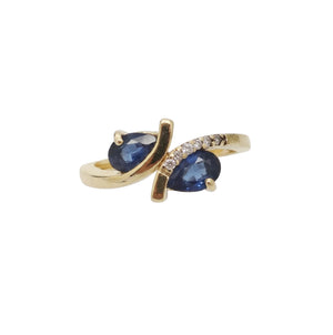Bague en or jaune avec saphir et diamants Taille : 50