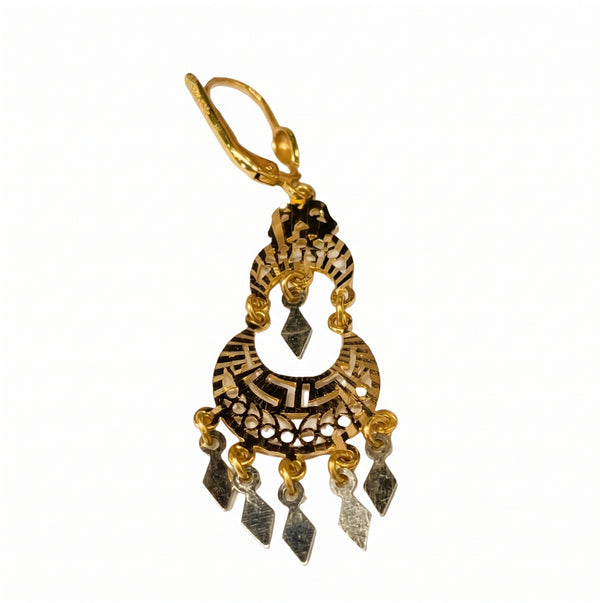 Boucles d'Oreilles Pendantes en Or Jaune et Gris 18K