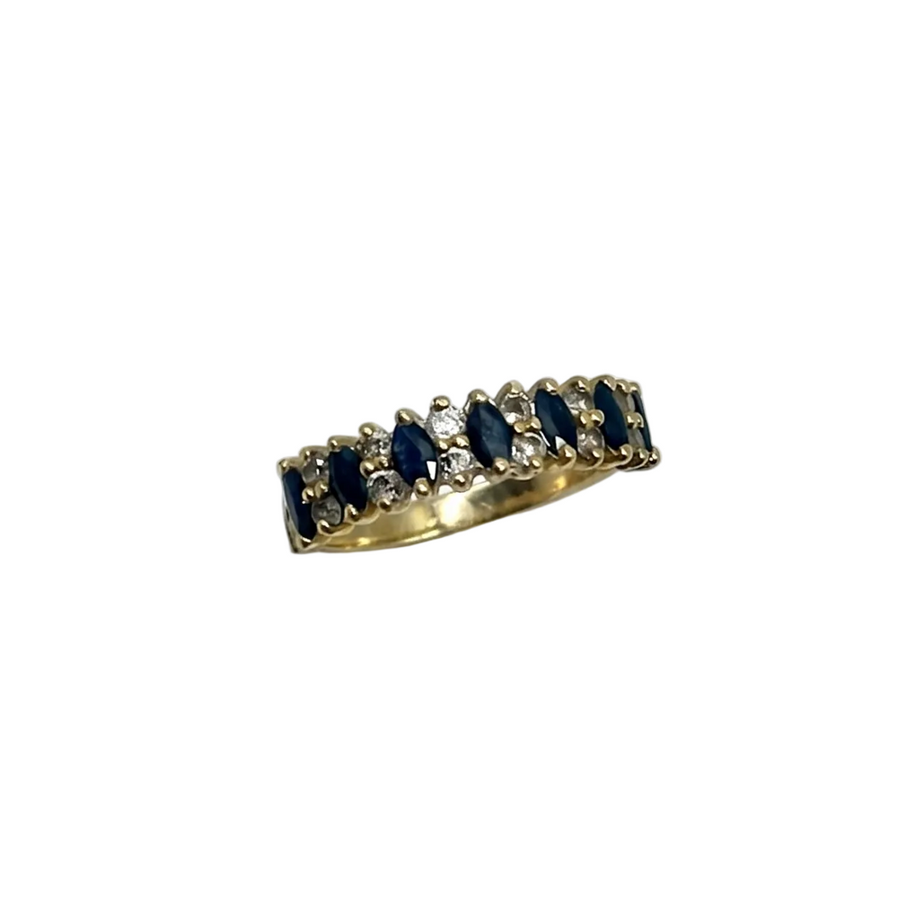Bague Or Jaune avec Saphir et Oxyde de Zirconium 18k
