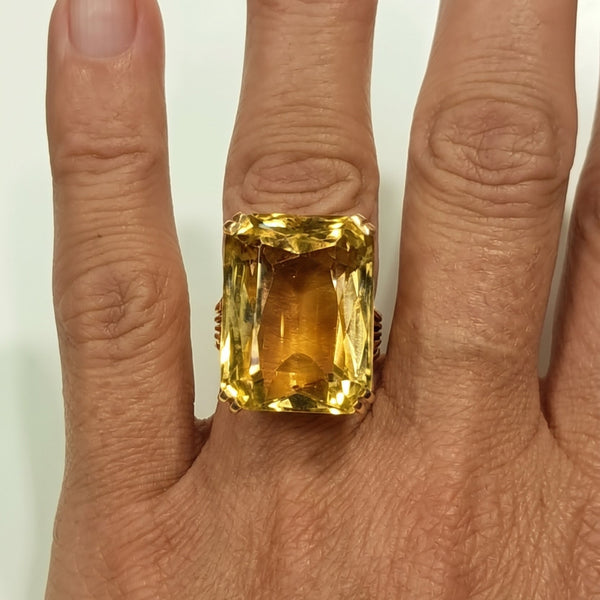 Solitaire en Or Jaune 14K avec Citrine - Taille 46