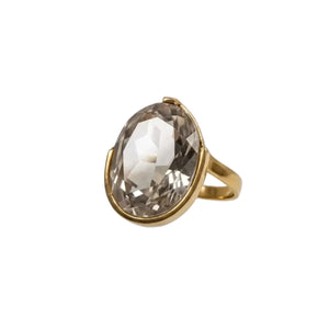 Bague en Or Jaune 18k avec Pierre Naturelle Blanche Taille : 53