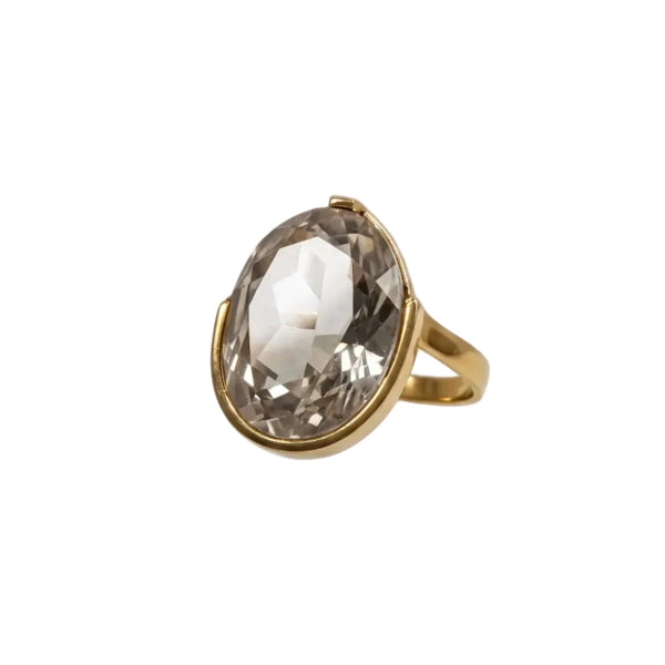Bague en Or Jaune 18k avec Pierre Naturelle Blanche Taille : 53