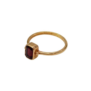 Bague en Or Jaune 18k avec Grenat Rouge - Taille 55
