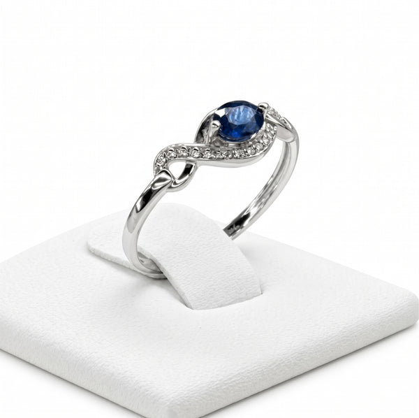 Bague en Or Blanc 18k avec Diamants et Aigue-Marine - Taille 54