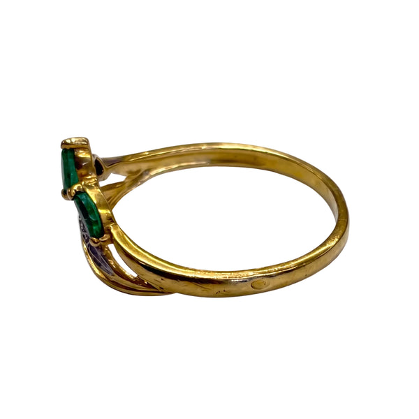 Bague en Or Jaune 18k avec Émeraudes et Diamants - Taille 53