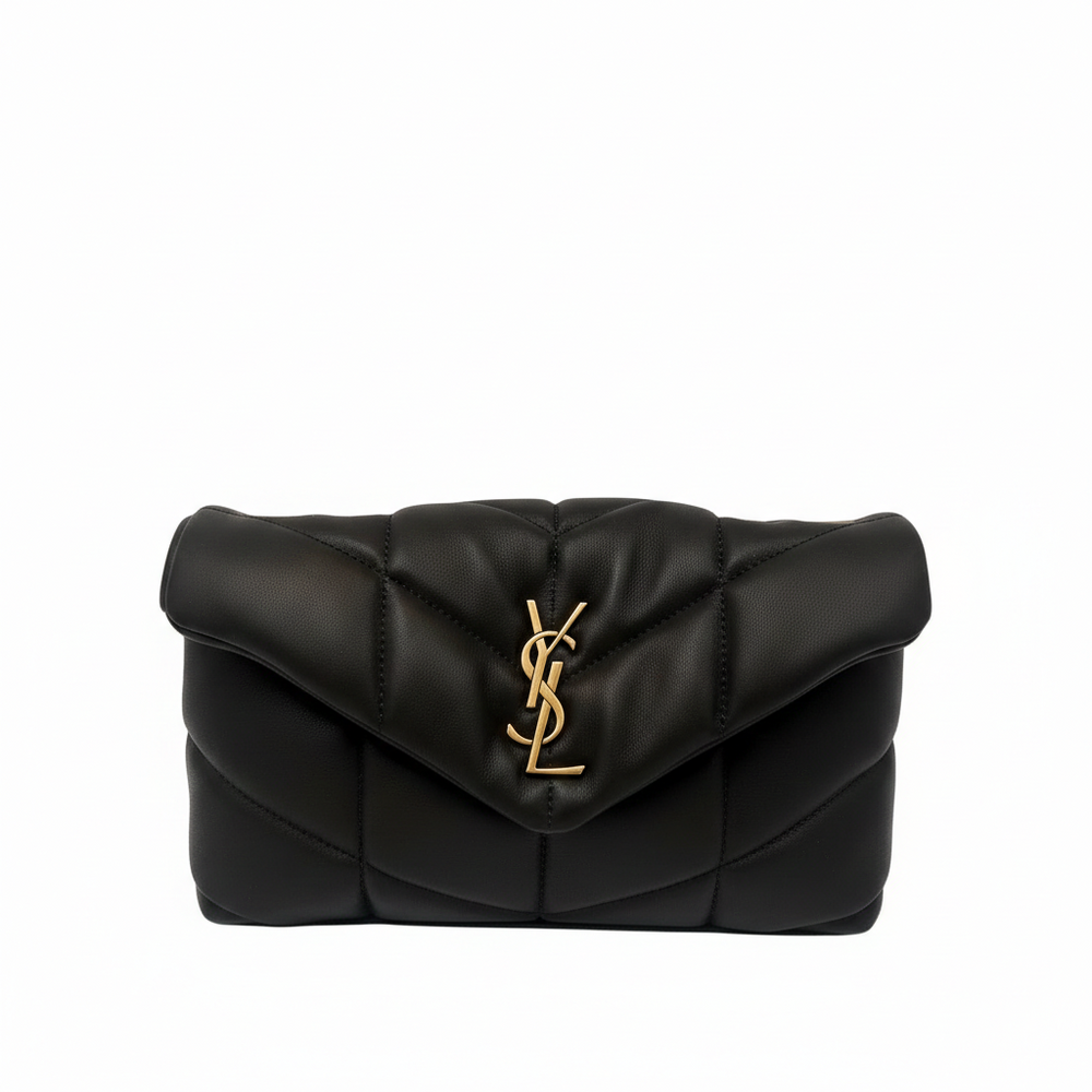 Sac à bandoulière Saint Laurent Puffer en cuir gris