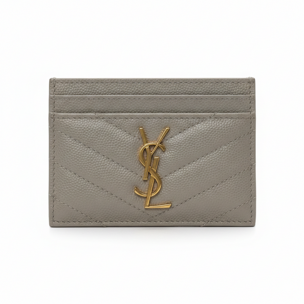 Porte-carte Saint Laurent en cuir grain de poudre blanc cassé