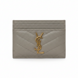 Porte-carte Saint Laurent en cuir grain de poudre blanc cassé