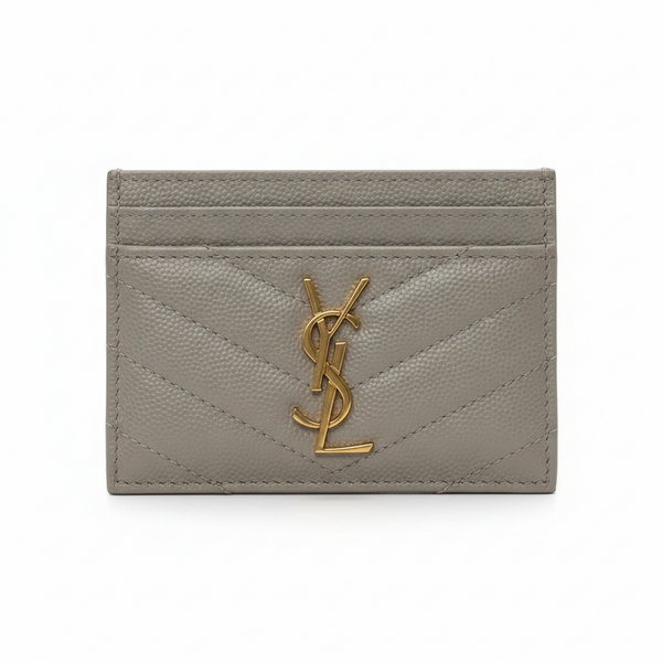 Porte-carte Saint Laurent en cuir grain de poudre blanc cassé