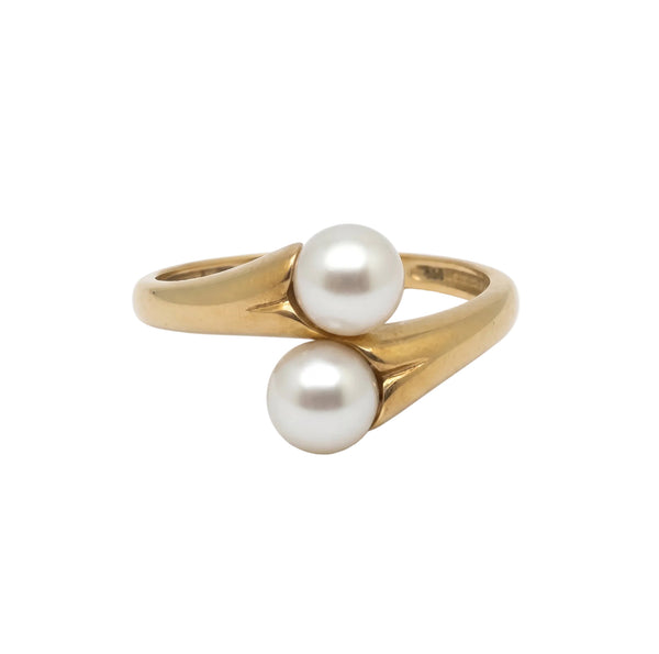 Bague en or jaune avec perles 18k Taille : 50