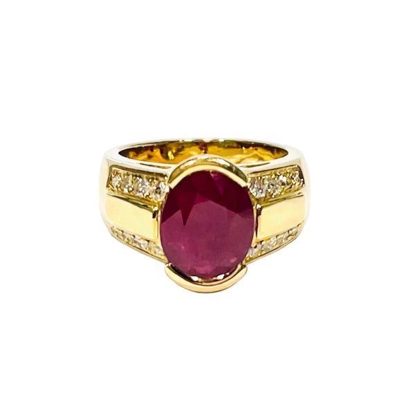 Bague en Or Jaune 18k avec Diamants et Rubis - Taille : 54