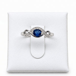 Bague en Or Blanc 18k avec Diamants et Aigue-Marine - Taille 54
