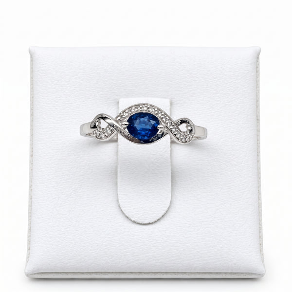 Bague en Or Blanc 18k avec Diamants et Aigue-Marine - Taille 54