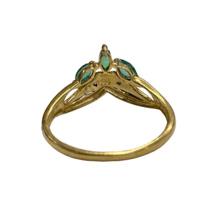 Bague en Or Jaune 18k avec Émeraudes et Diamants - Taille 53