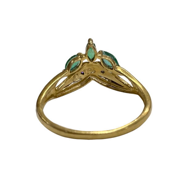 Bague en Or Jaune 18k avec Émeraudes et Diamants - Taille 53