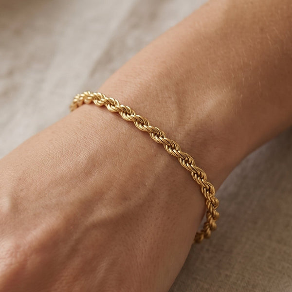 Gourmette en Or Jaune 18k Maille Corde