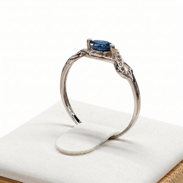 Bague en Or Blanc 18k avec Diamants et Aigue-Marine - Taille 54