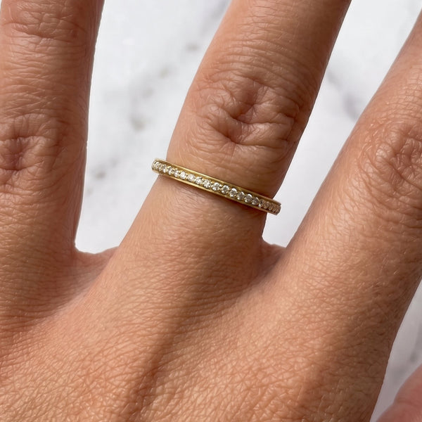 Bague Demi Tour en Or Jaune 18k avec Diamants - Taille  49