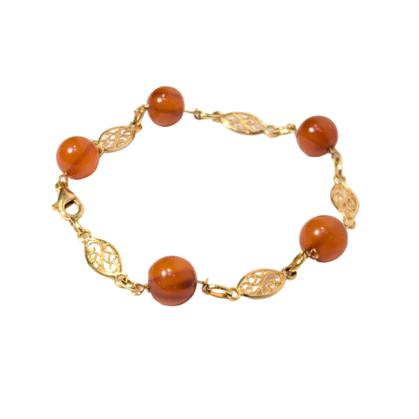 Bracelet Maillon Filigrane en Or Jaune 18K Ambre Baltique