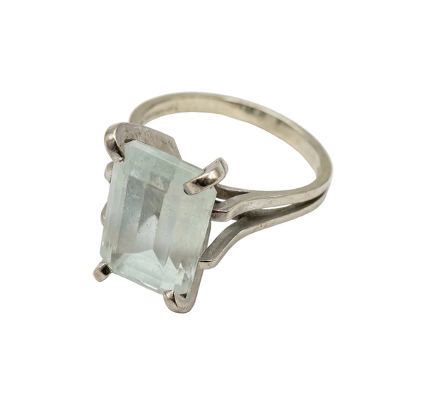 Solitaire en Or Blanc Aigue Marine - Taille 52