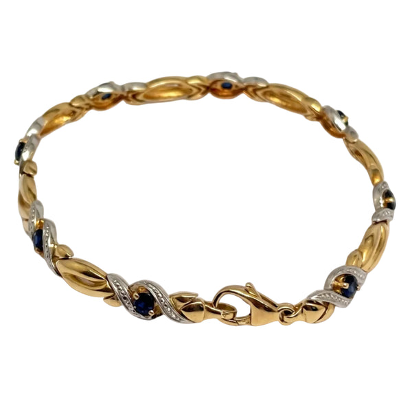 Bracelet Maille Fantaisie avec Saphirs en Or Jaune & Or Gris 18K