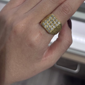 Bague chevalière avec Diamants en Or Jaune 18 Carats- Taille 49