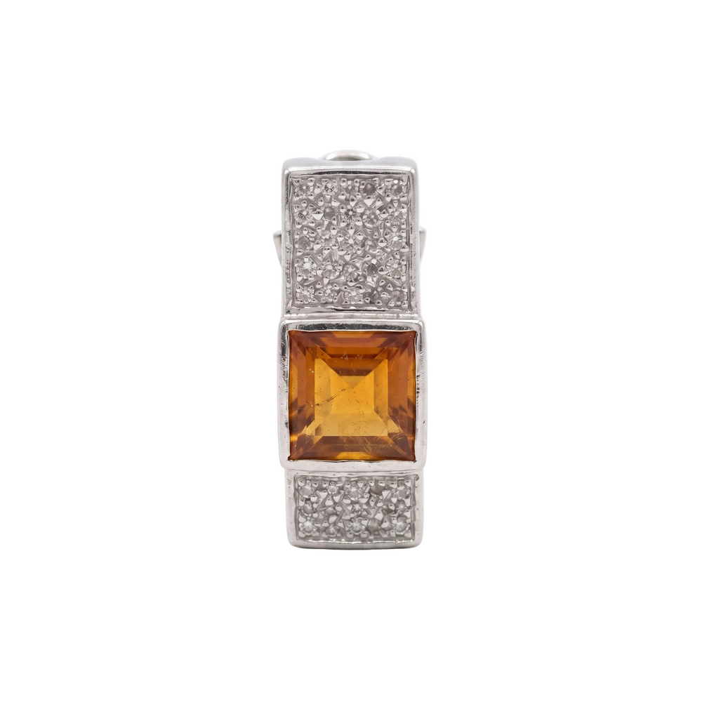 Pendentif Or Blanc avec Diamants et Citrine 18k