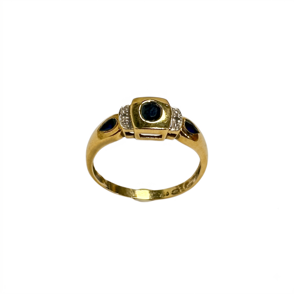 Bague Or avec Pierre Bleue et Diamants